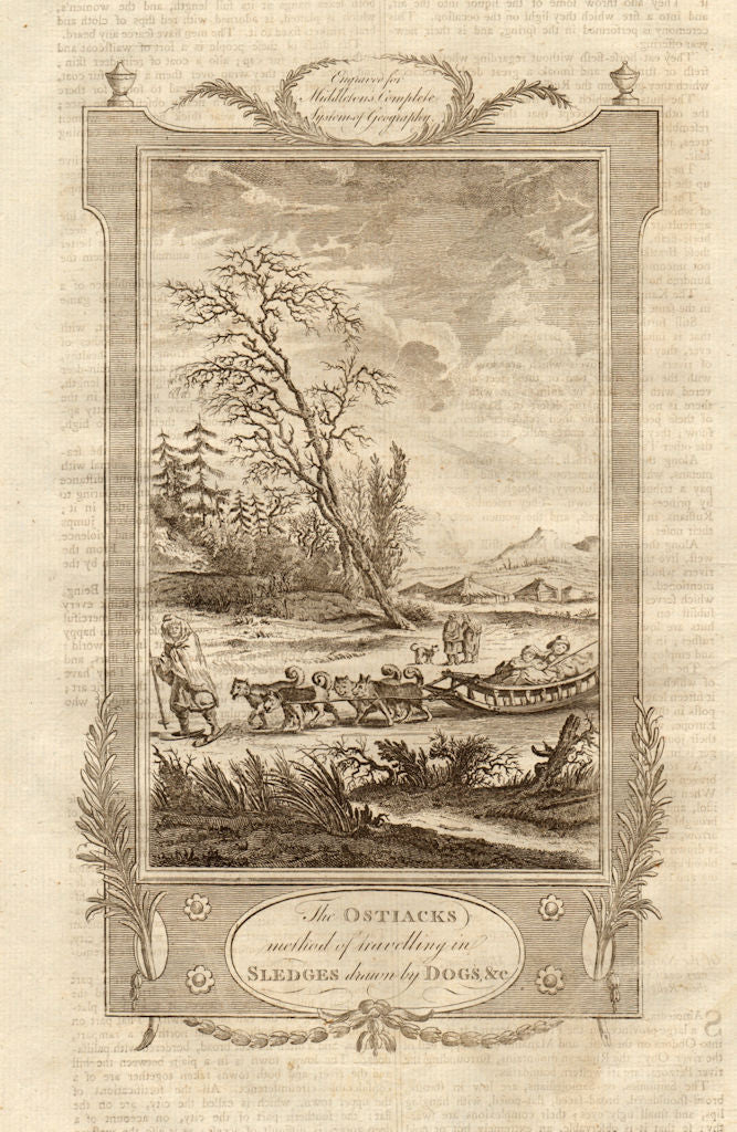 Ostyaks travelling in sledges drawn by dogs. Khanty Russia. MIDDLETON 1779